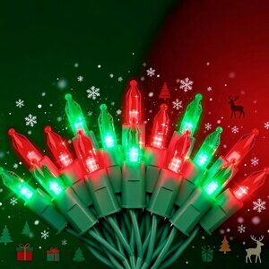 Red & Green Christmas Lights,23.3FT-70 Lights LED String Lights Commercial Grade